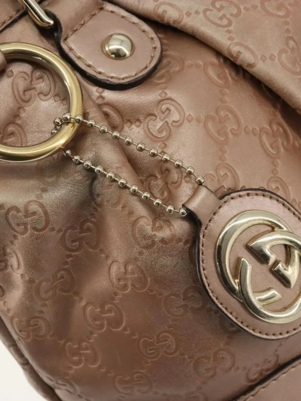 GUCCI GG Canvas Guccissima Sukey Bag Leather 2way Pink Gold 247902 Auth 176609